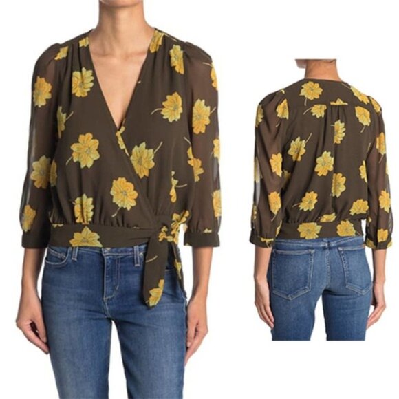 Madewell Effie Floral Woven Wrap Blouse Top in Olive Multi Size S EUC - Picture 1 of 10